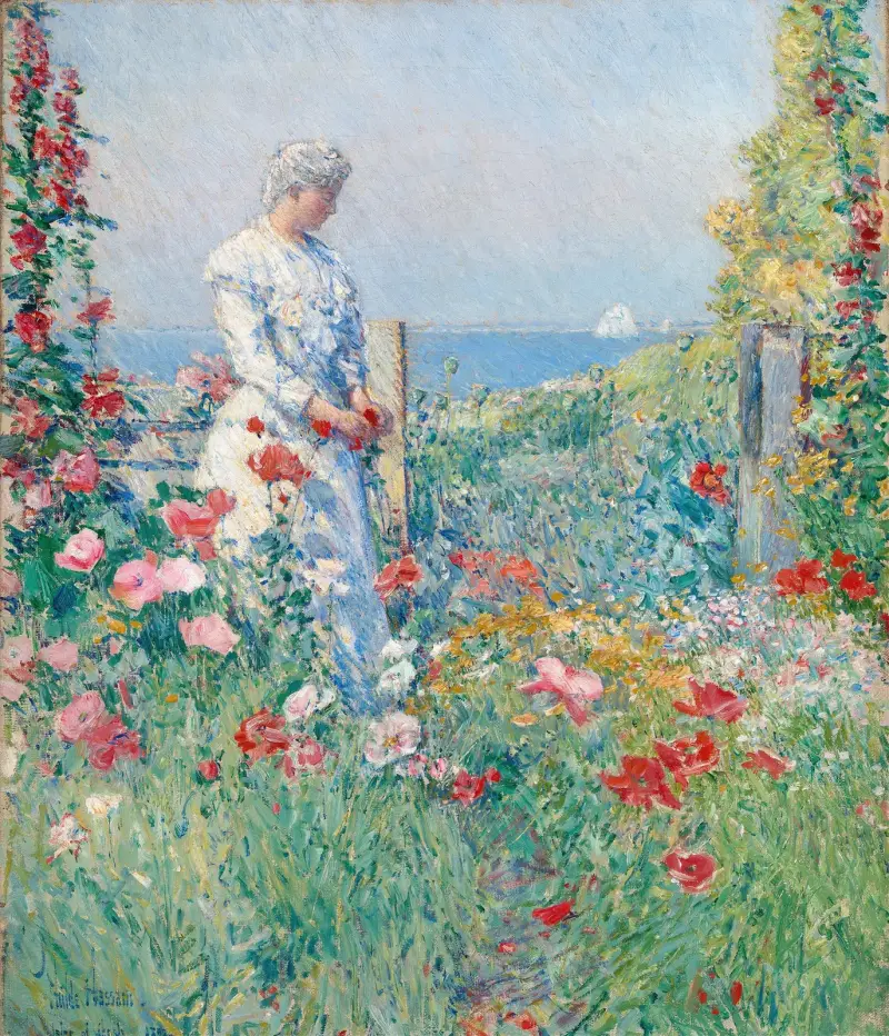 Im Garten (Celia Thaxter in ihrem Garten) von Childe Hassam
