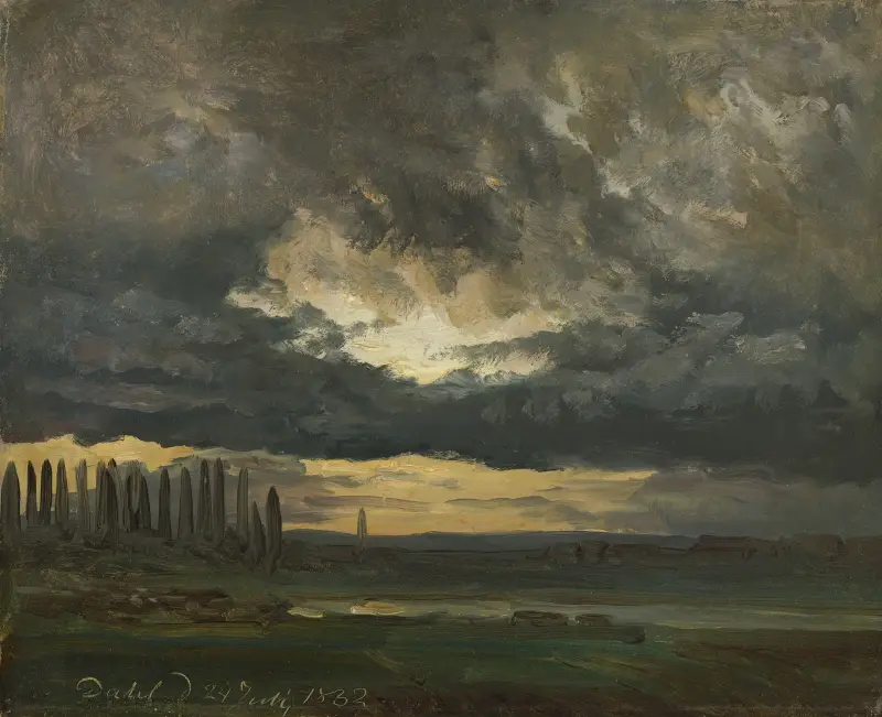 Cloud Study over the Elbe with Poplars av Johan Christian Dahl