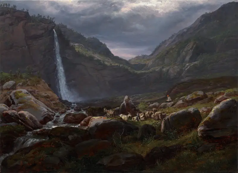 Feige Waterfall (Feigefossen), Lysterfjord, Norway av Johan Christian Dahl