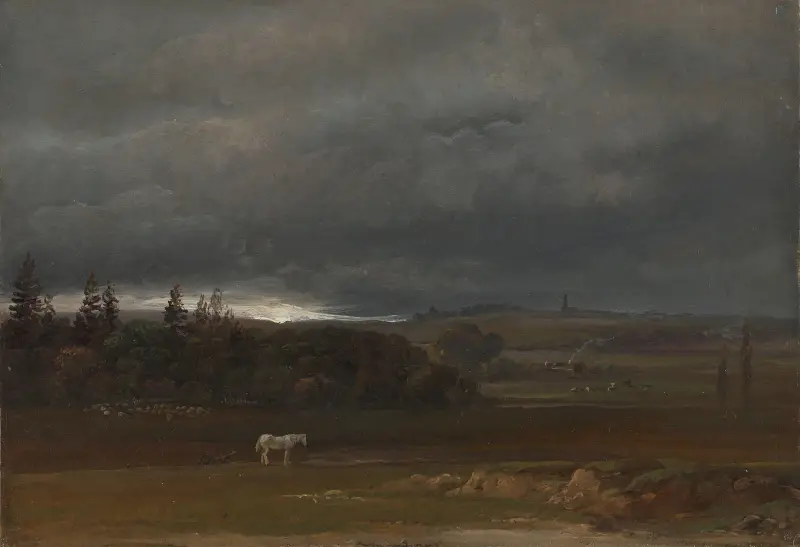 Fields near Dresden with a white Horse av Johan Christian Dahl