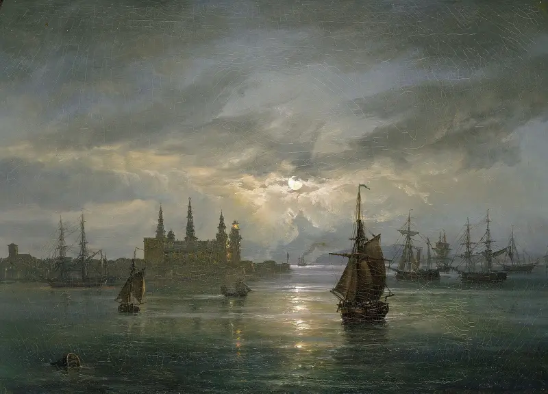 Kronborgs slott i månsken av Johan Christian Dahl