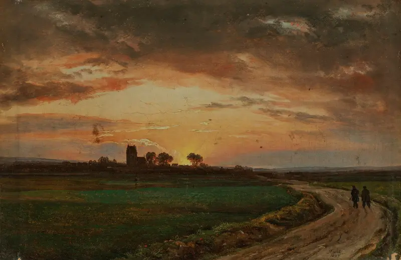 Landskap nära Lippe vid solnedgång av Johan Christian Dahl