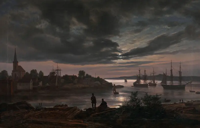 Larvik i månsken av Johan Christian Dahl