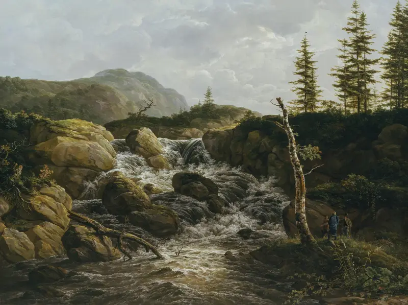 Bergslandskap med vattenfall, Norge av Johan Christian Dahl
