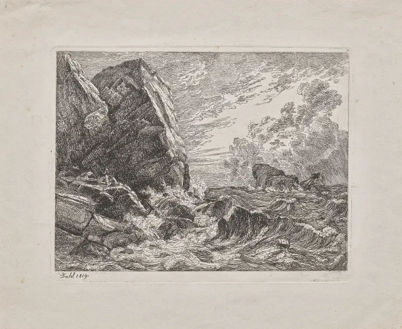 Norsk kust i storm av Johan Christian Dahl