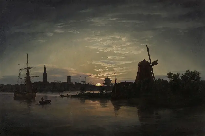 Swinoujscie i månsken av Johan Christian Dahl