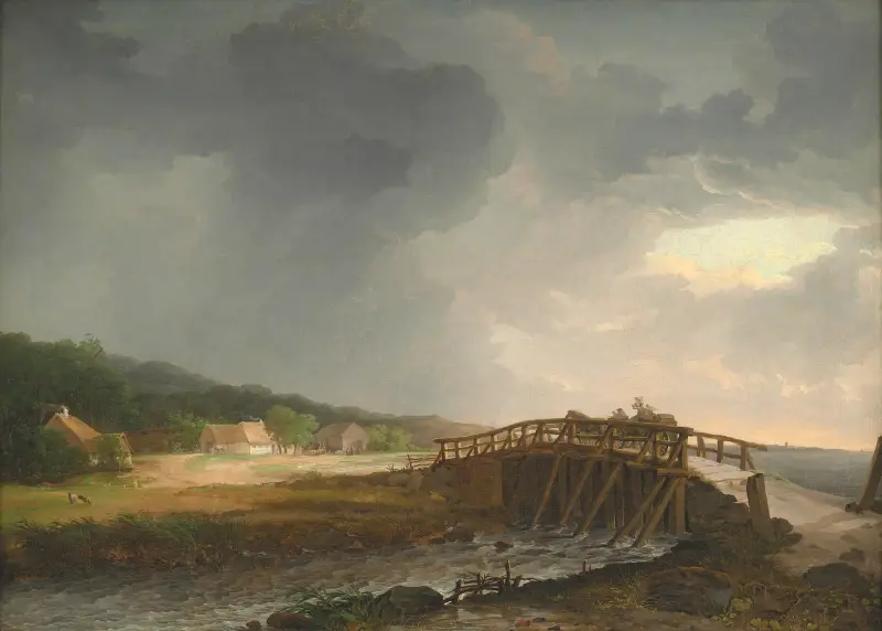 Bron över Tryggevælde å med utsikt mot Køge, Själland av Johan Christian Dahl