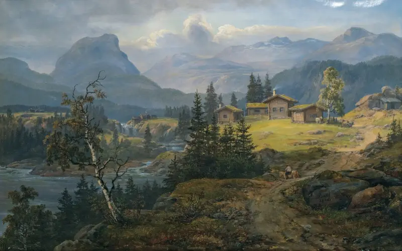 Vy över Øylo gård, Valdres av Johan Christian Dahl