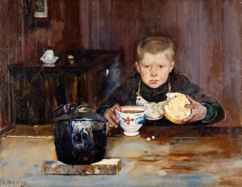 Laufbursche beim Kaffeetrinken von Christian Krohg