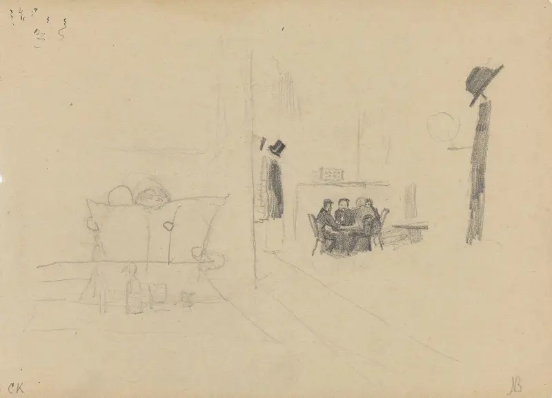 Kaféinteriör, figurer runt ett bord av Christian Krohg