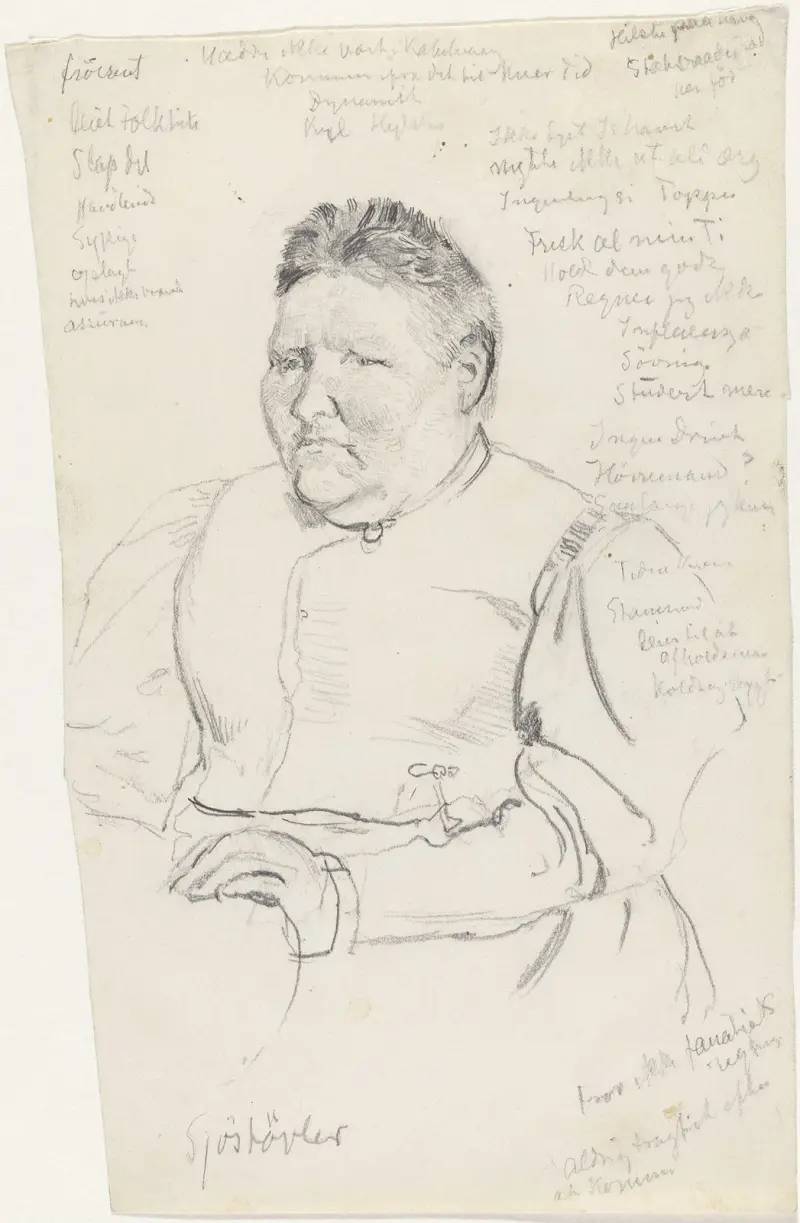 Kvinneportrett, sittende, halvfigur av Christian Krohg