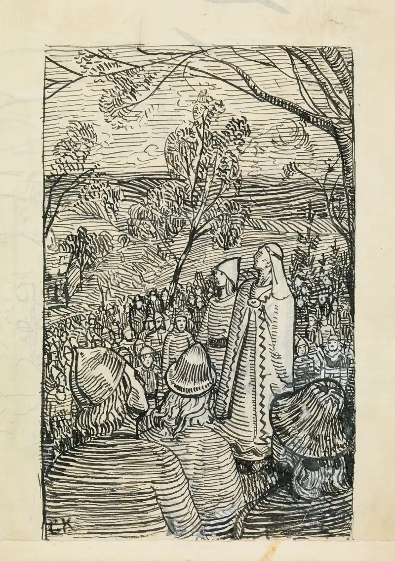 Ungenutzte Illustration, Snorre Sturlason, Königssagas, Kristiania 1899 von Christian Krohg