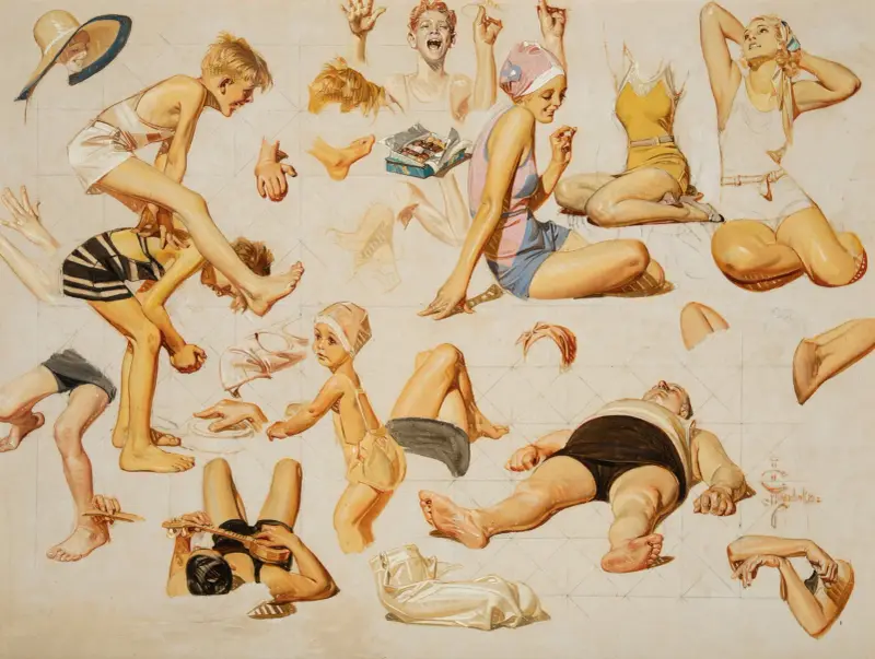 King of the Beach, The Saturday Evening Post cover study av Joseph Christian Leyendecker