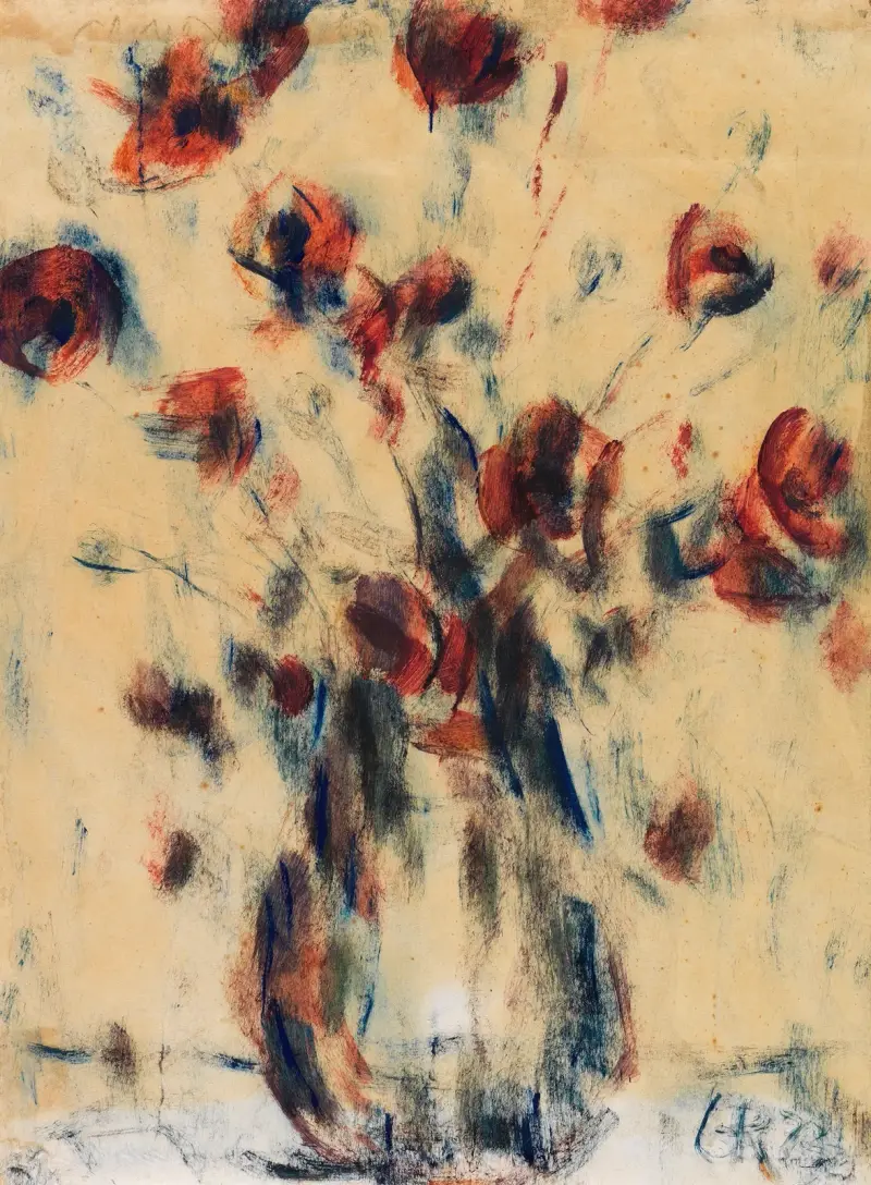 Feldmohn in blauer Vase av Christian Rohlfs