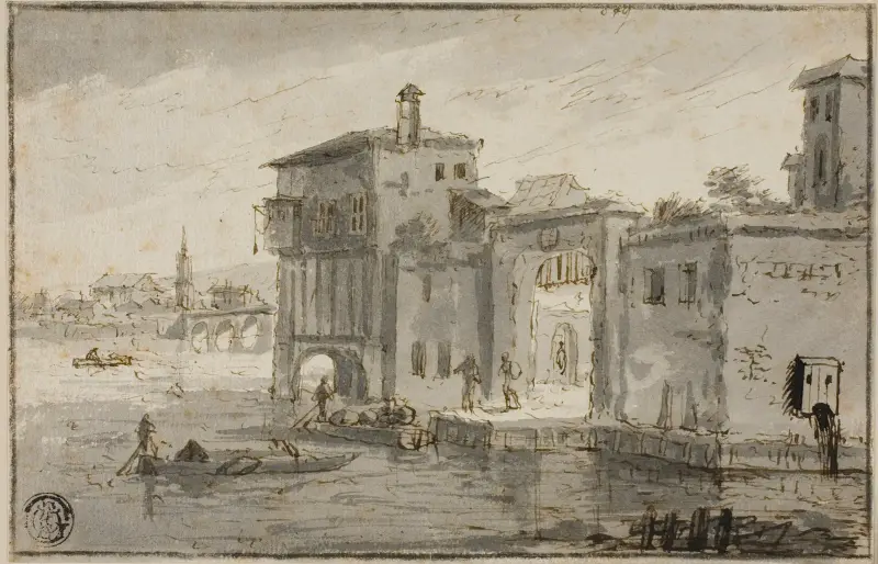 Byggnader vid lagunen av Claude Lorrain