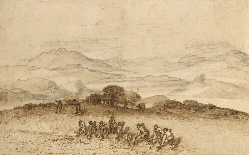 Landscape in Latium with Farm Laborers av Claude Lorrain