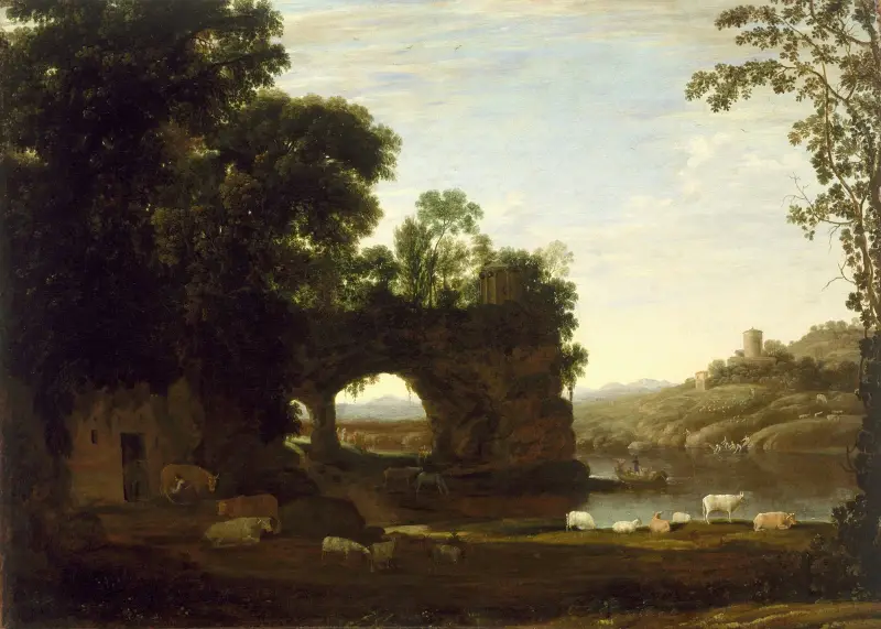 Landskap med klippbåge och flod av Claude Lorrain