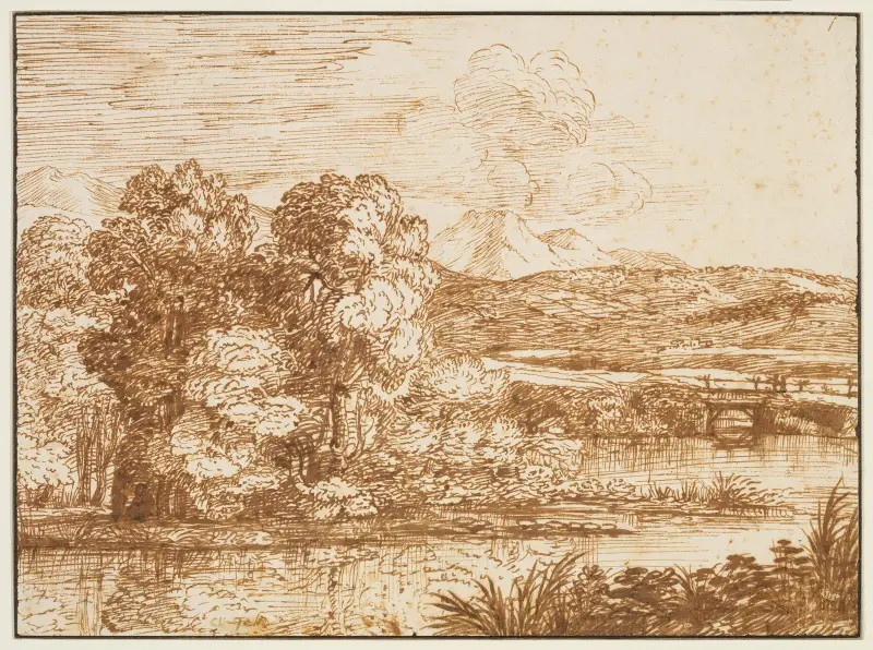 Landschaft mit Baumgruppe am Wasser von Claude Lorrain