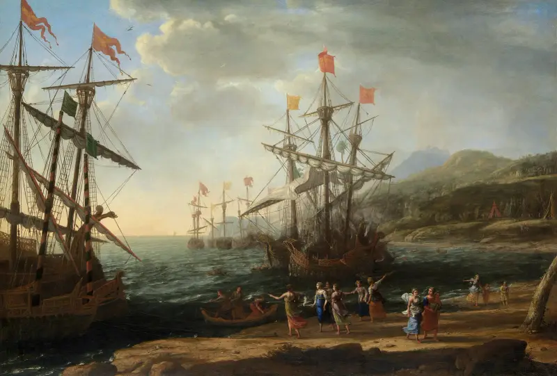 De trojanska kvinnorna som sätter eld på sin flotta av Claude Lorrain