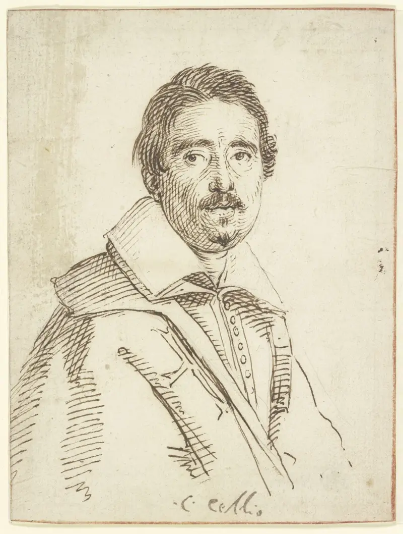 Brustbild eines Mannes mit Schnurr- und Knebelbart und umgelegtem Kragen nach rechts av Claude Mellan