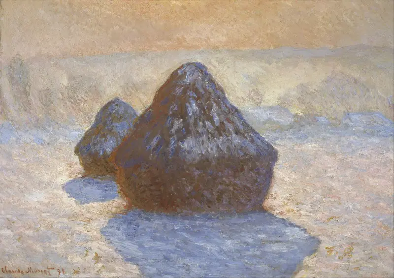 Kupky sena – sněhový efekt, Claude Monet