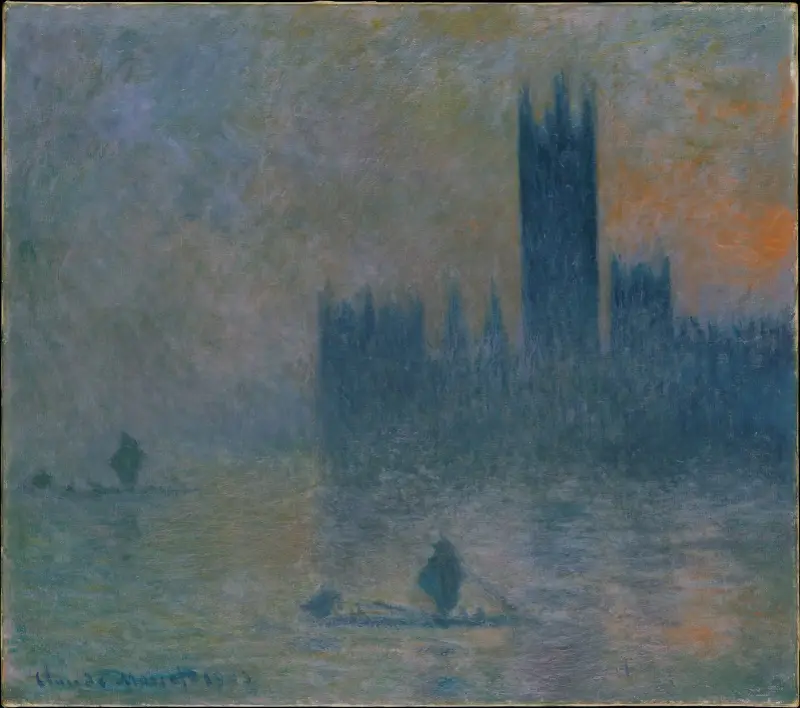 Parlamentet i London i dimma av Claude Monet
