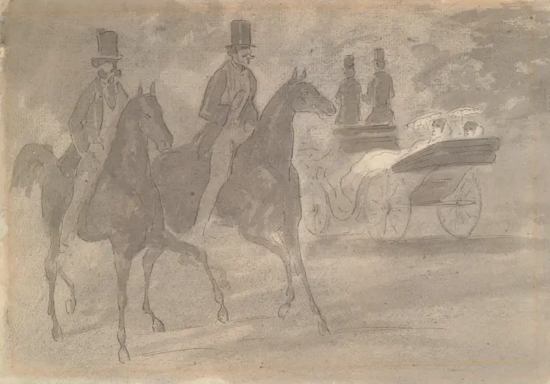 Horse-Drawn Carriages Riding in a Park av Constantin Guys