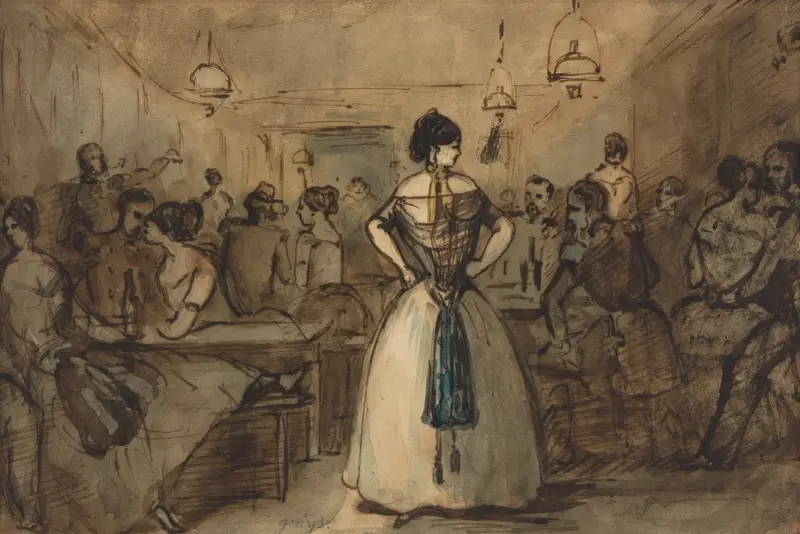 Officers And Courtesans In An Interior av Constantin Guys