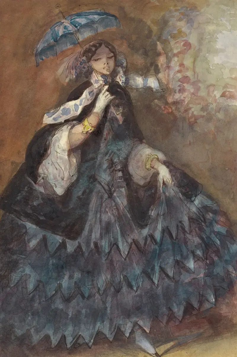 Frau mit Sonnenschirm von Constantin Guys