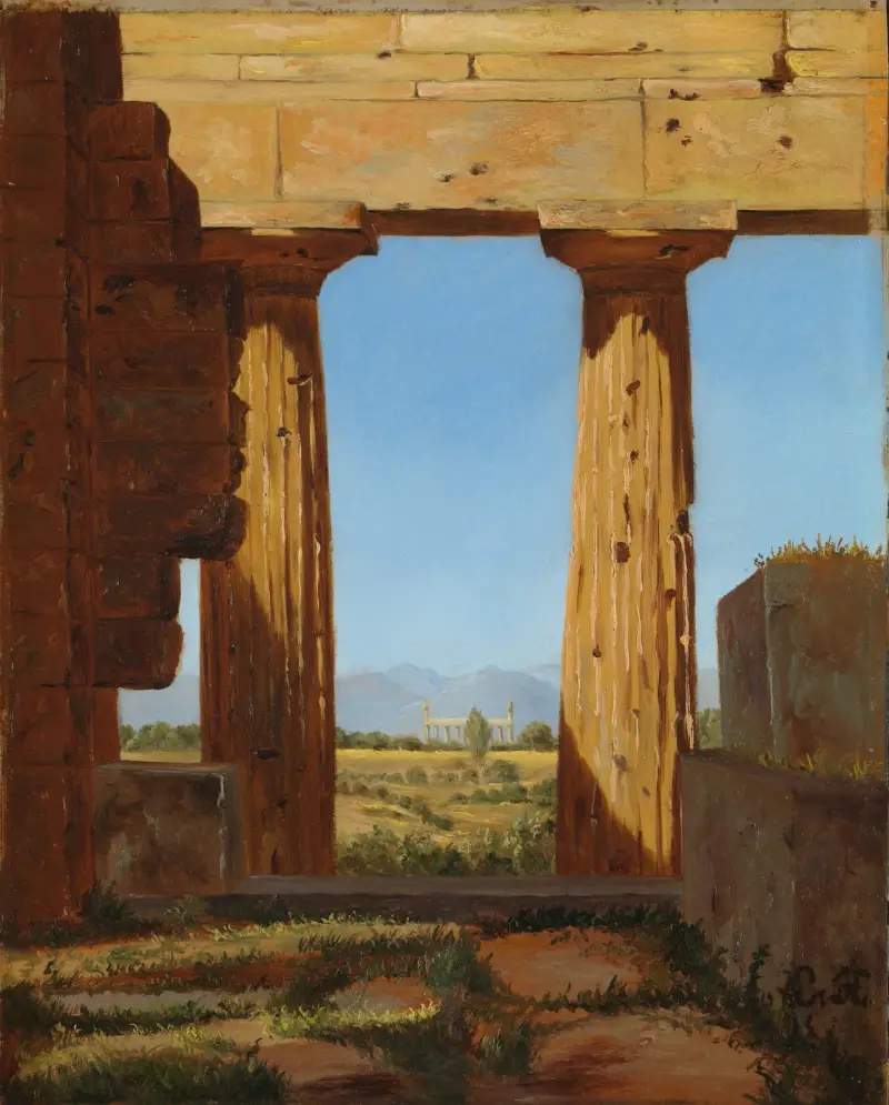 Kolonner vid Neptunustemplet i Paestum av Constantin Hansen