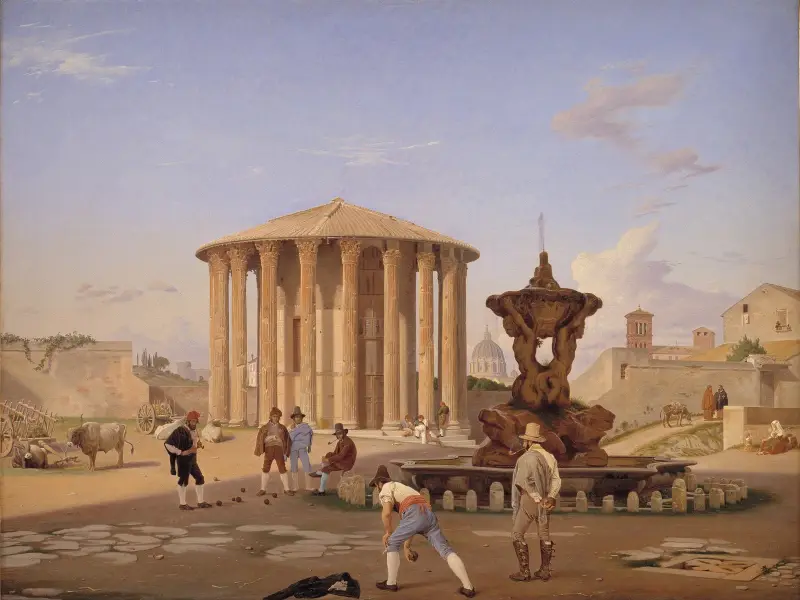 Piazza della Bocca della Verità with the so-called Vesta Temple in Rome av Constantin Hansen