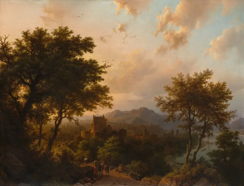 Sunset on the Rhine av Barend Cornelis Koekkoek