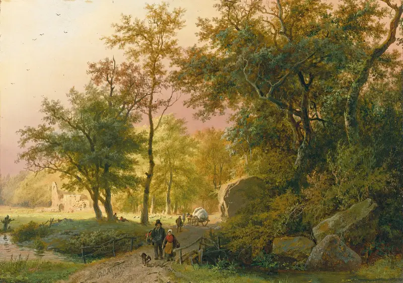 Travellers On A Road av Barend Cornelis Koekkoek