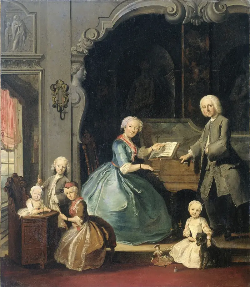 Familjegrupp vid ett cembalo av Cornelis Troost
