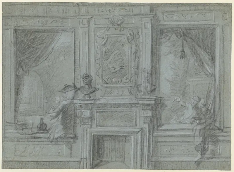 Ontwerp voor een kamerwand met schoorsteenstuk en beschilderingen av Cornelis Troost