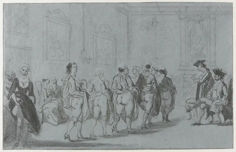 Prins Eugen av Savojen granskar en revy av prostituerade av Cornelis Troost
