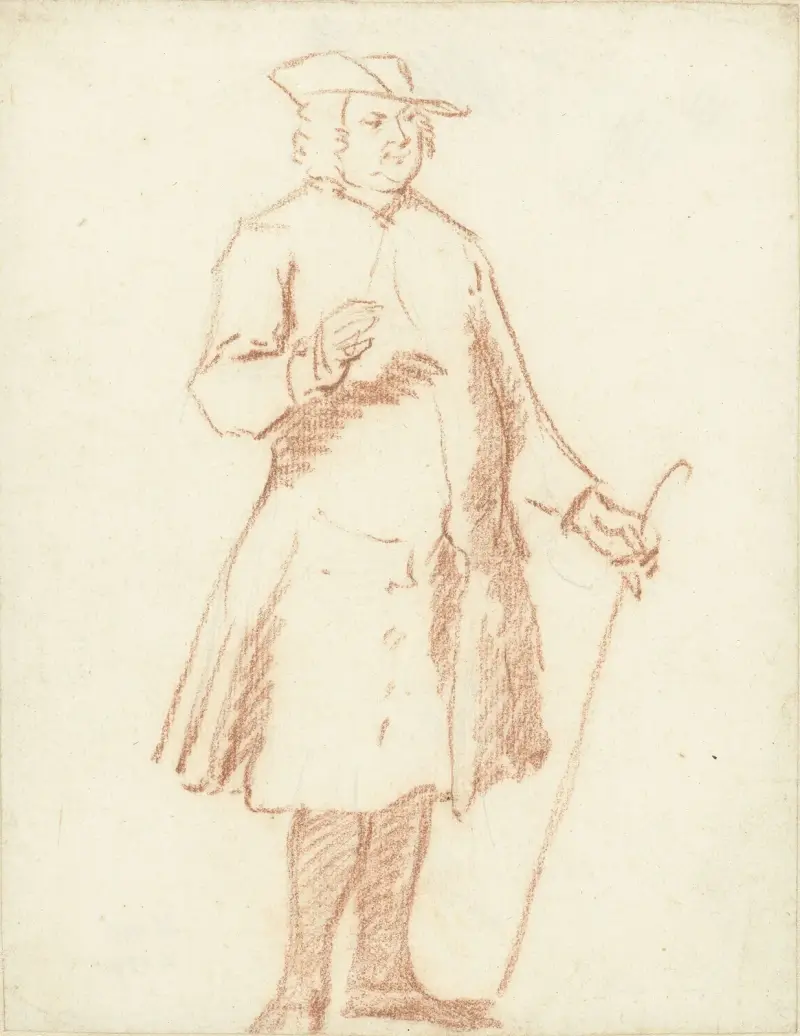 Stående man med spatserkäpp i vänster hand av Cornelis Troost