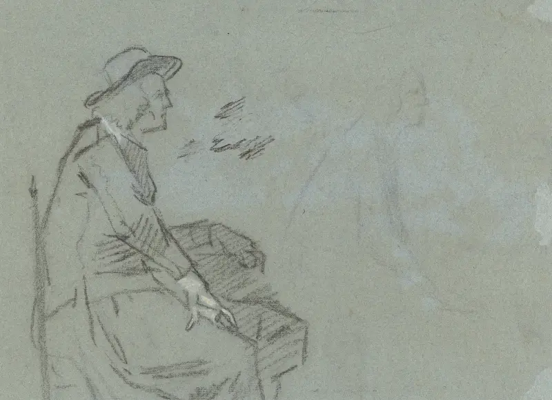 Zwei Studien eines sitzenden Mannes im Profil nach rechts von Cornelis Troost