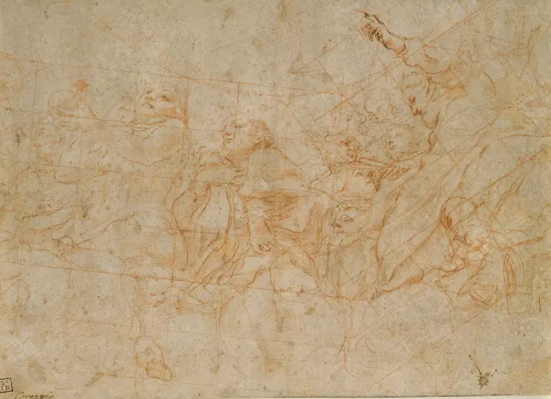 Detail study for the cupola fresco depicting the Assumption of the Virgin in the cathedral of Parma av Correggio
