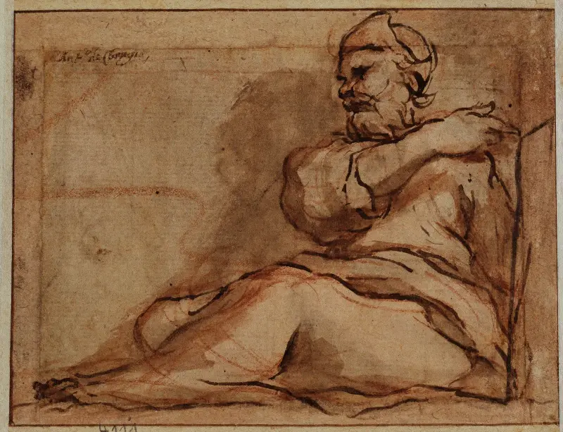 Sedící figura, obrácená doleva, Correggio