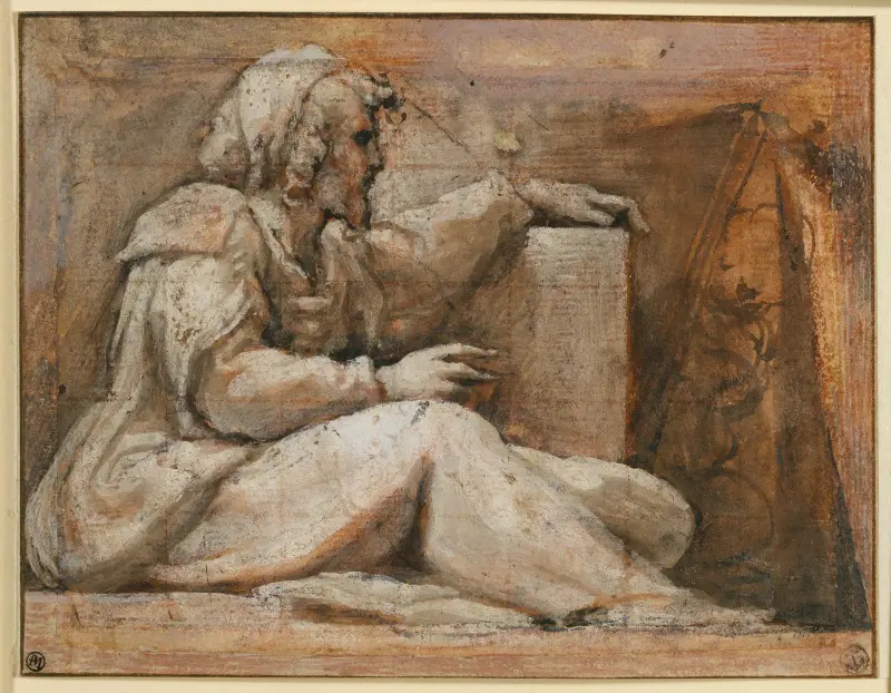 Sitzender Prophet mit Buch, nach rechts gewandt von Correggio