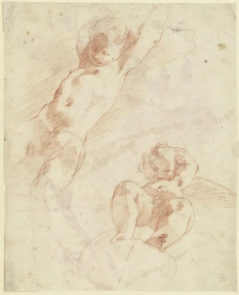 Dva putti sedící z podhledu, Correggio