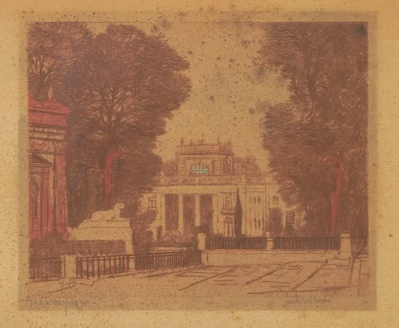 The Palace on the Isle in Łazienki Park seen from the side of the Amphitheatre. av Feliks Jabłczyński
