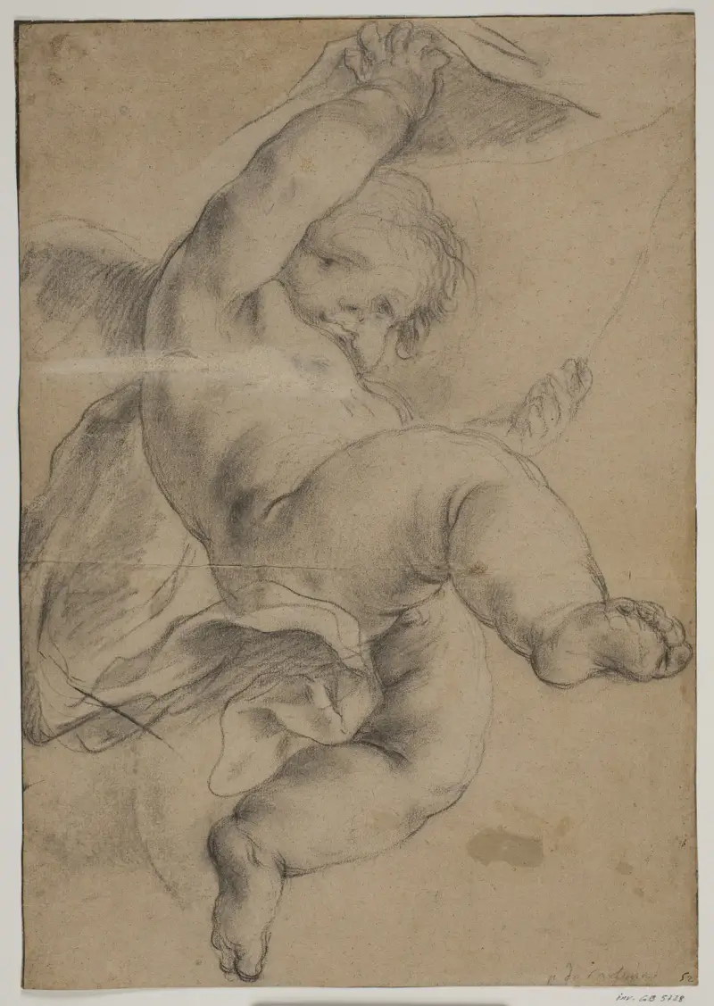 Flygande putto lyfter ett förhänge av Pietro da Cortona