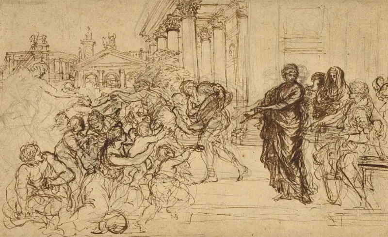 Sankta Cecilia delar ut allmosor till de fattiga av Pietro da Cortona
