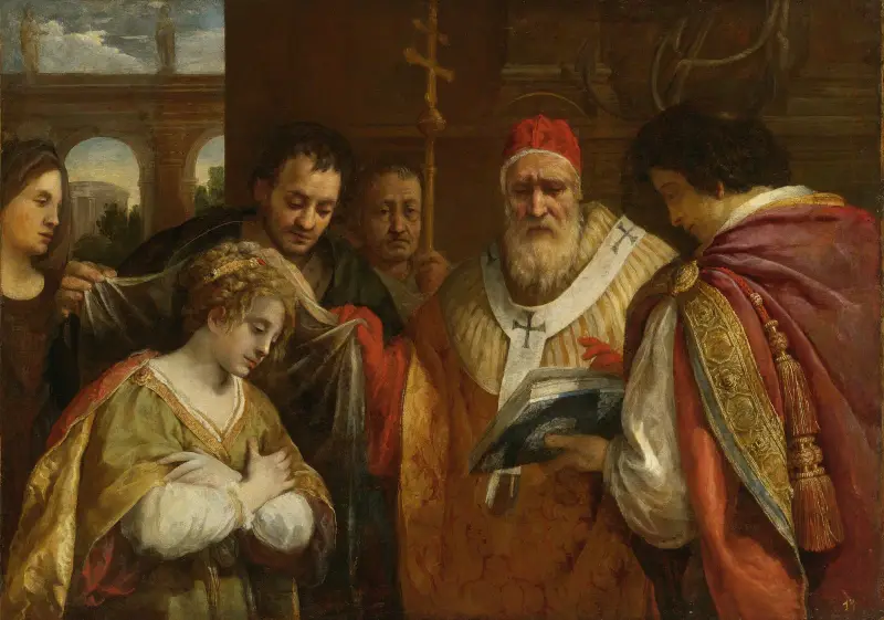 Saint Domitilla Receiving The Veil From Pope Clement I av Pietro da Cortona