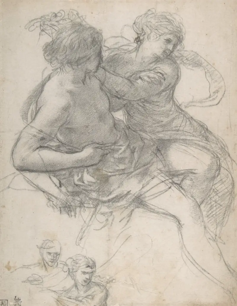 Studie av två figurer för Guldåldern av Pietro da Cortona