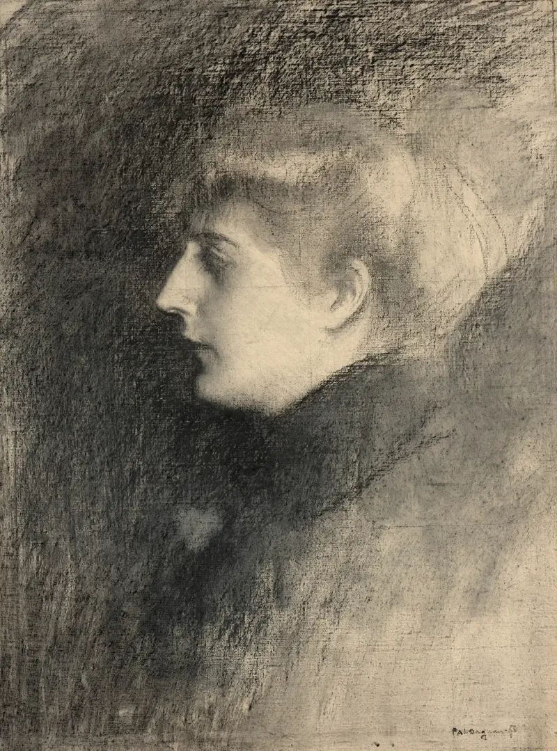 Porträtt av en dam i profil av Pascal-Adolphe-Jean Dagnan-Bouveret