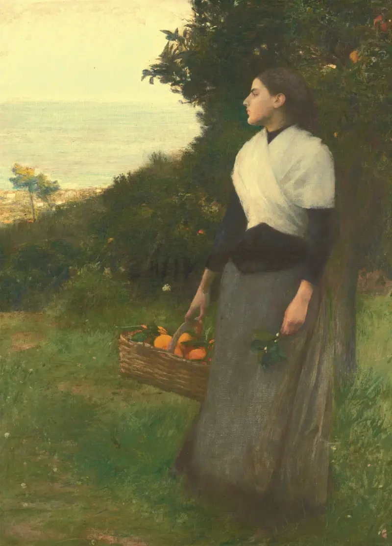 Ung kvinna i apelsinträdgård av Pascal-Adolphe-Jean Dagnan-Bouveret