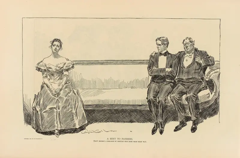 A hint to fathers. Don’t destroy a romance by meeting him more than half way av Charles Dana Gibson